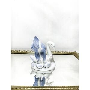 Beautiful Vintage Blue & White Porcelain Swan with Cygnets, 4" Tall